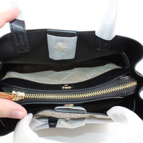 NWT Michael Kors Emilia Small Logo-Print Coated Canvas Satchel in Vanilla/Black - Picture 8 of 12